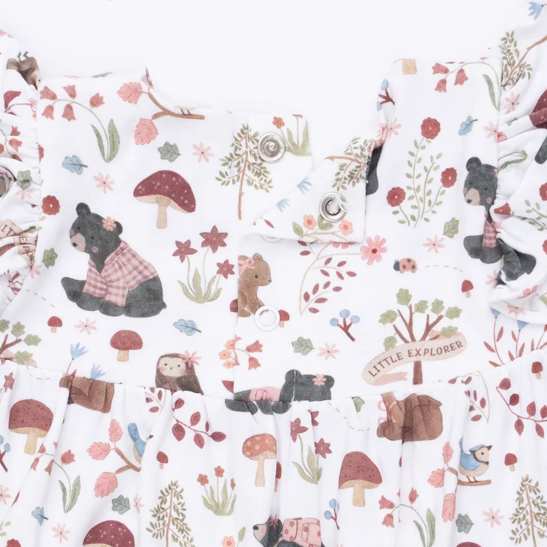 Ruffle Sleeve Snap Romper - Southern Woodland Animals Pink
