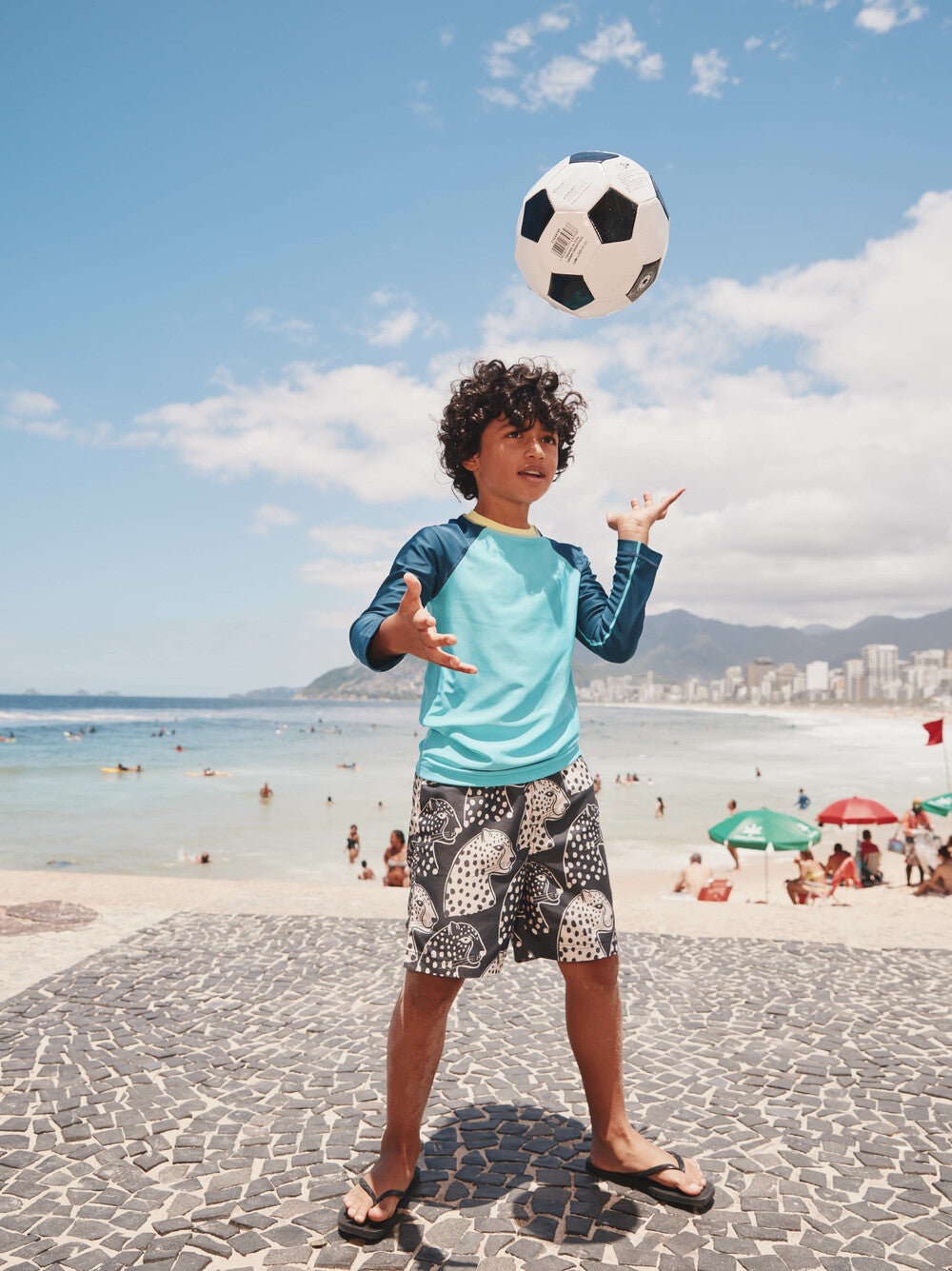 Mid-Length Swim Trunks - Block Print Jaguar