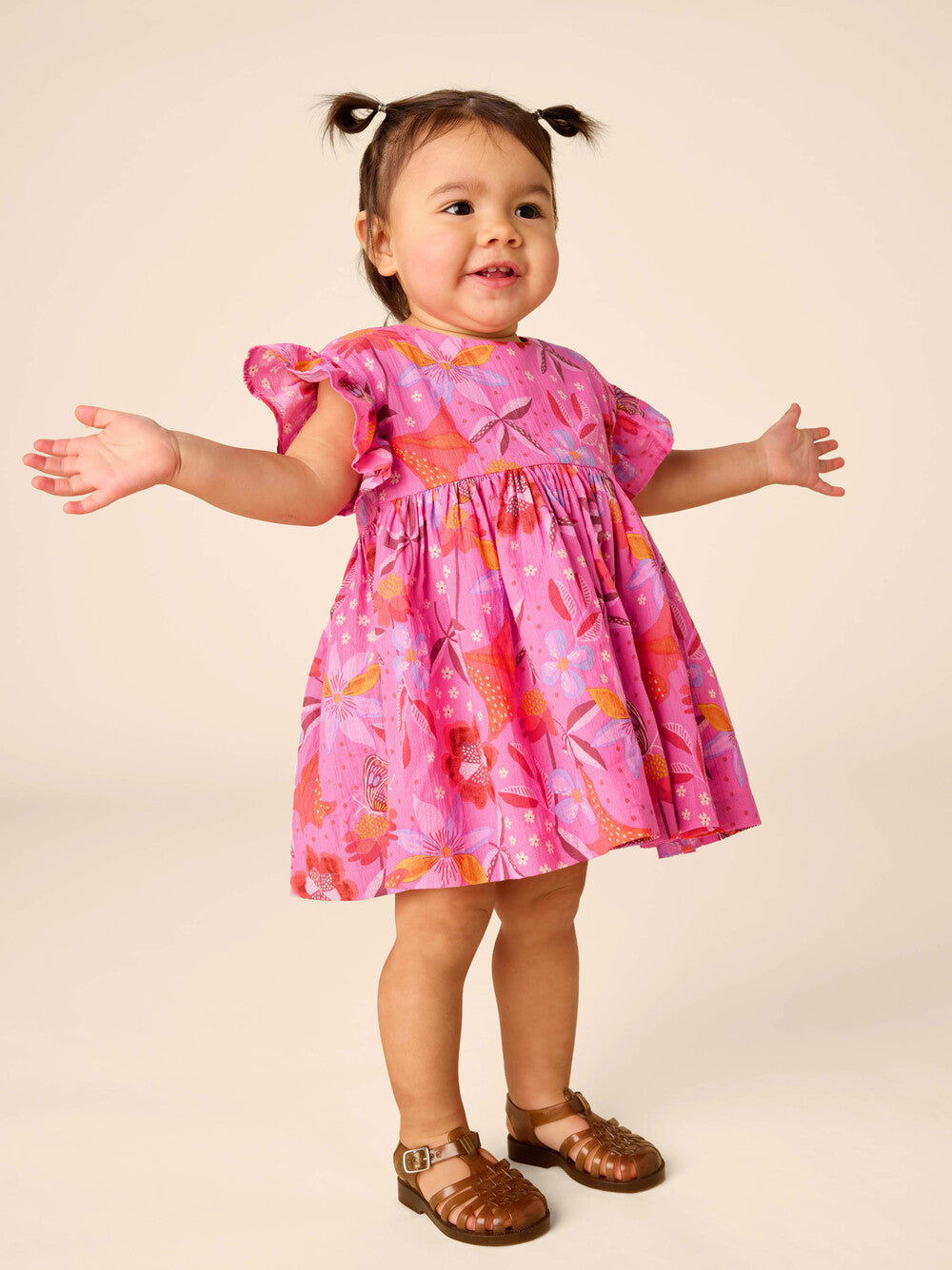 Ruffle Sleeve Baby Dress Set - Brazilian Painted Floral