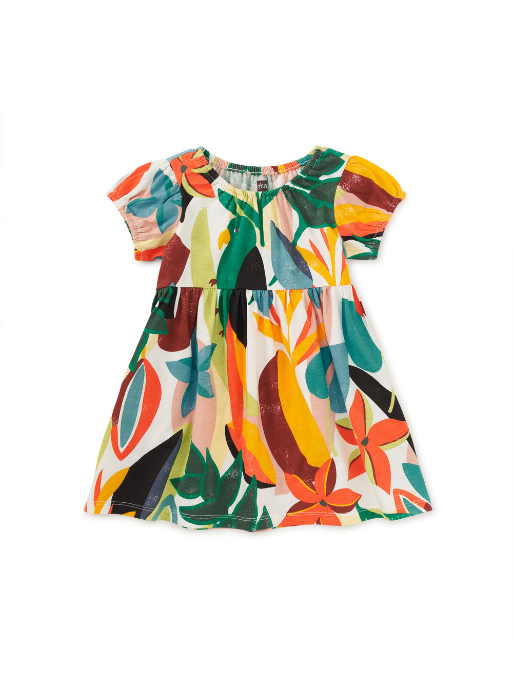 Puff Sleeve Empire Baby Dress - Parakeet Tropicalia