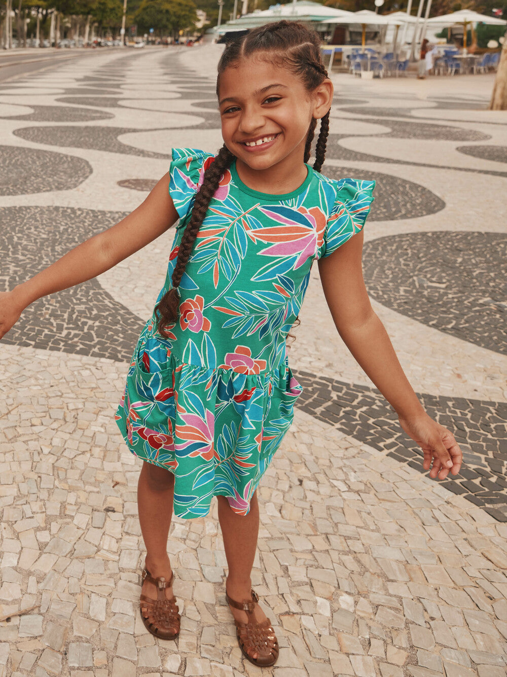 Flutter Sleeve Pocket Dress - Tropical Gardenias