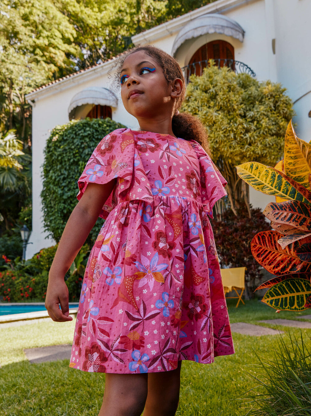 Butterfly Sleeve Twirl Dress - Brazilian Painted Floral