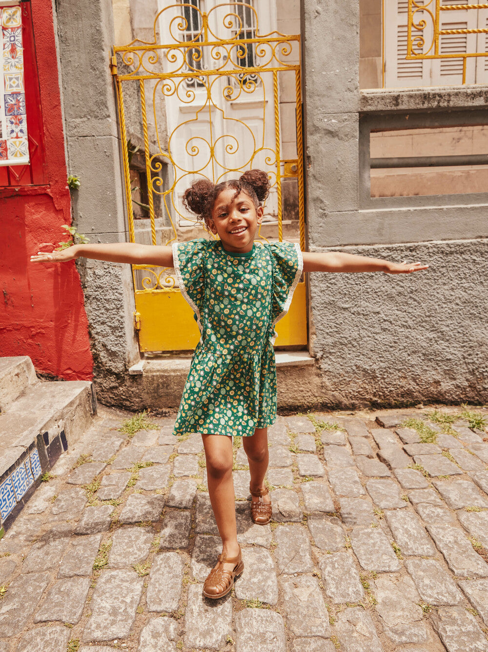 Crochet Trim Ruffle Dress - Super Fruit