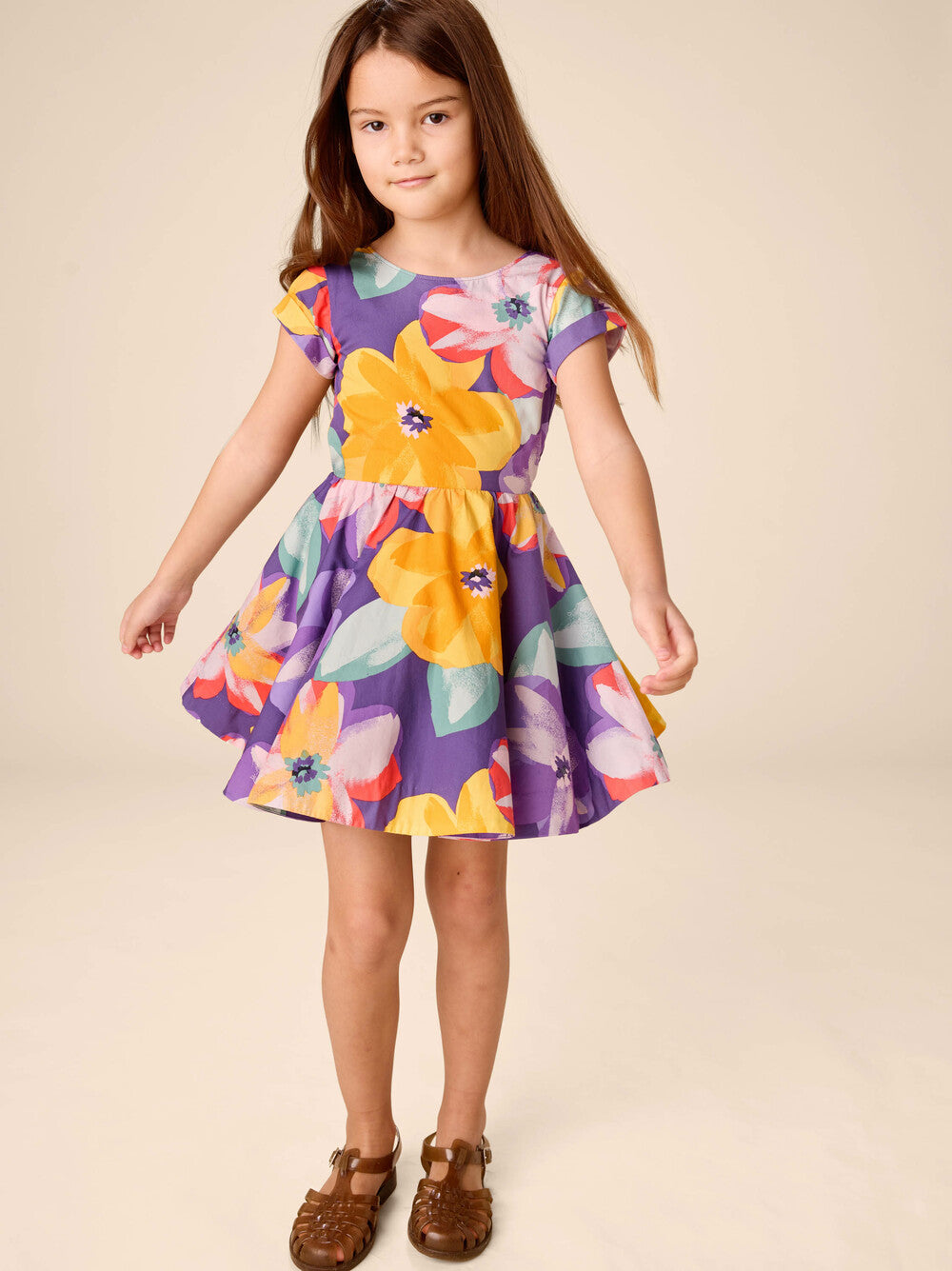 Button Back Skirted Dress - Large Tropical Floral