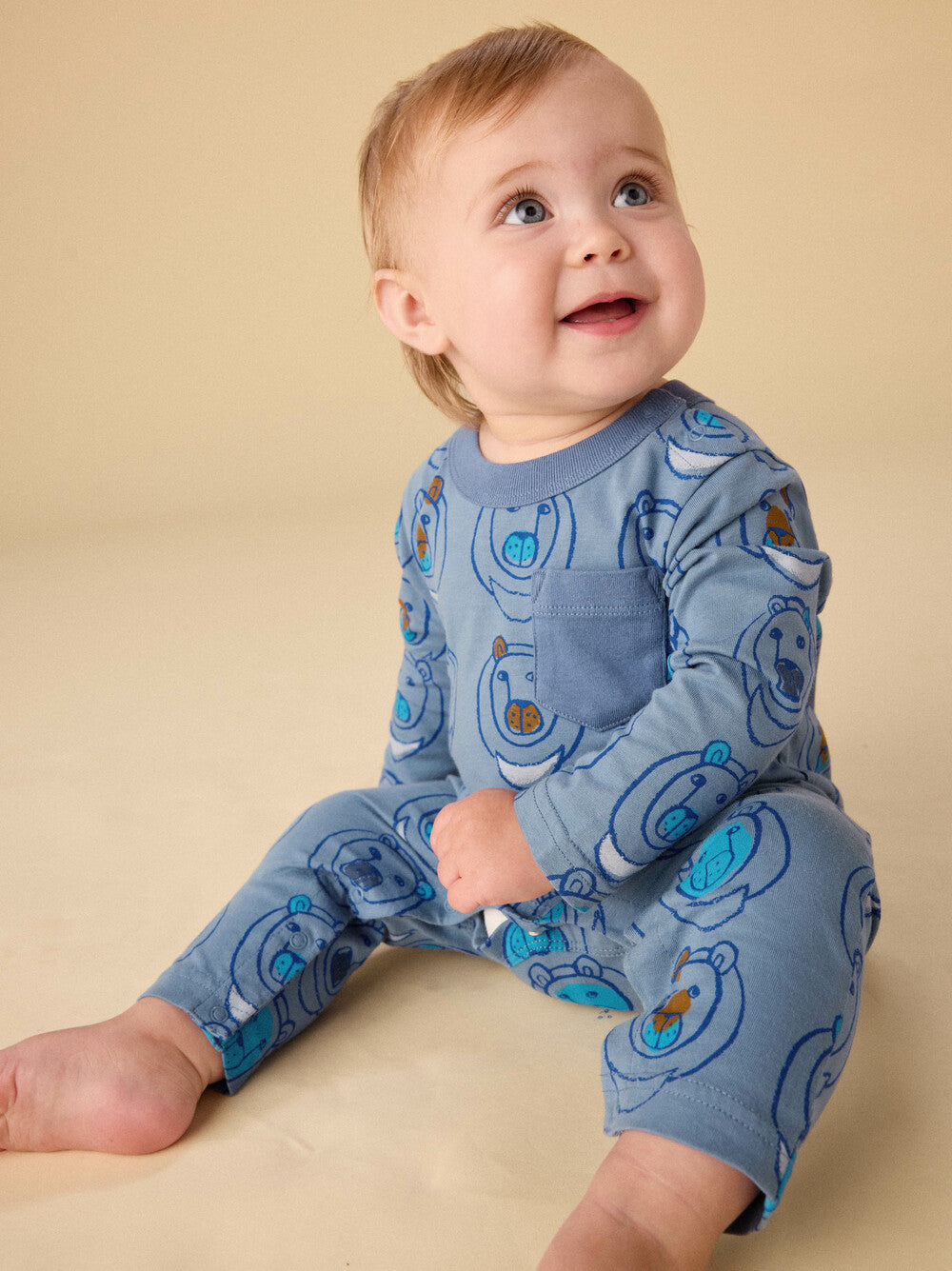 Long Sleeve Pocket Baby Romper - Moon Bear