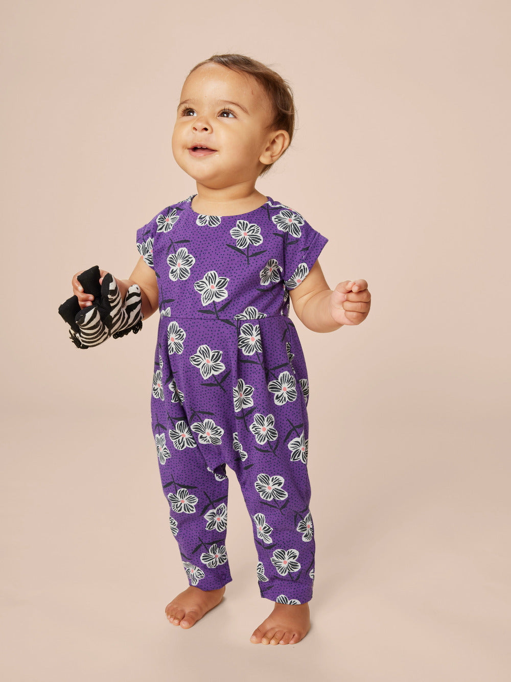 Cuff Sleeve Romper - Zebra Tissue Floral