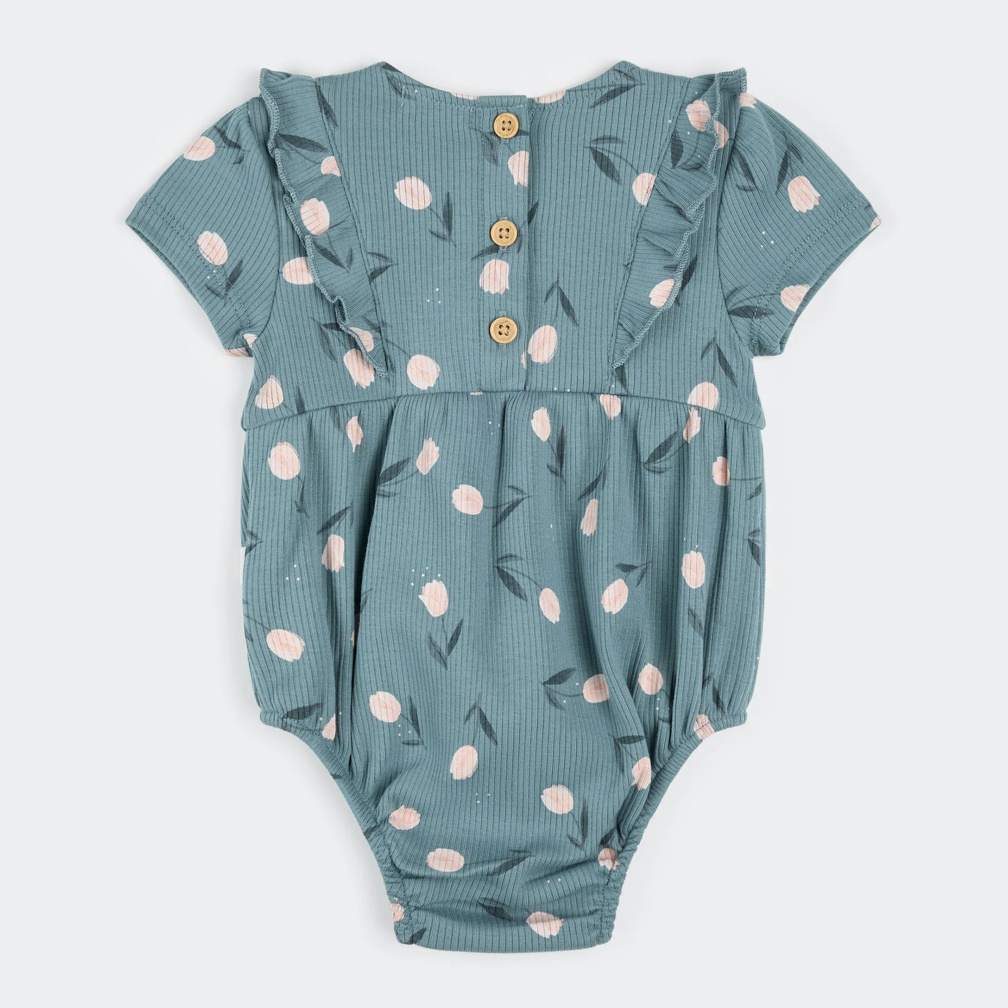 Tulips Print on Sea Blue Bubble Romper