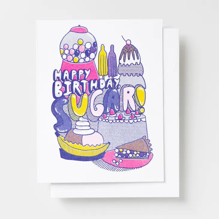 Happy Birthday Sugar Risograph Card