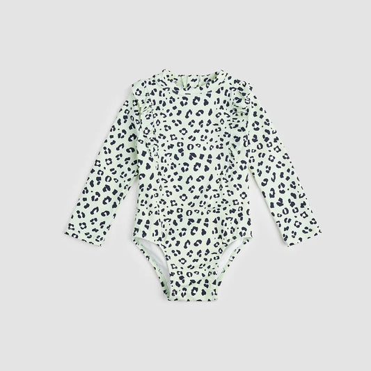 Long Sleeve Toddler Swimsuit - Mint Leopard Print