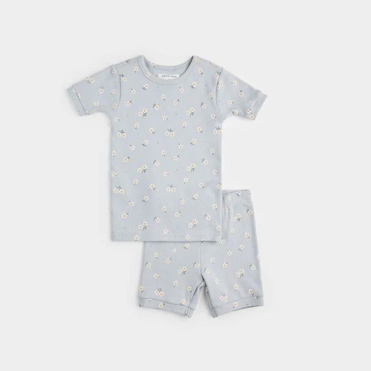 Toddler Shorts PJ Set - Pearl Blue Daisy Print