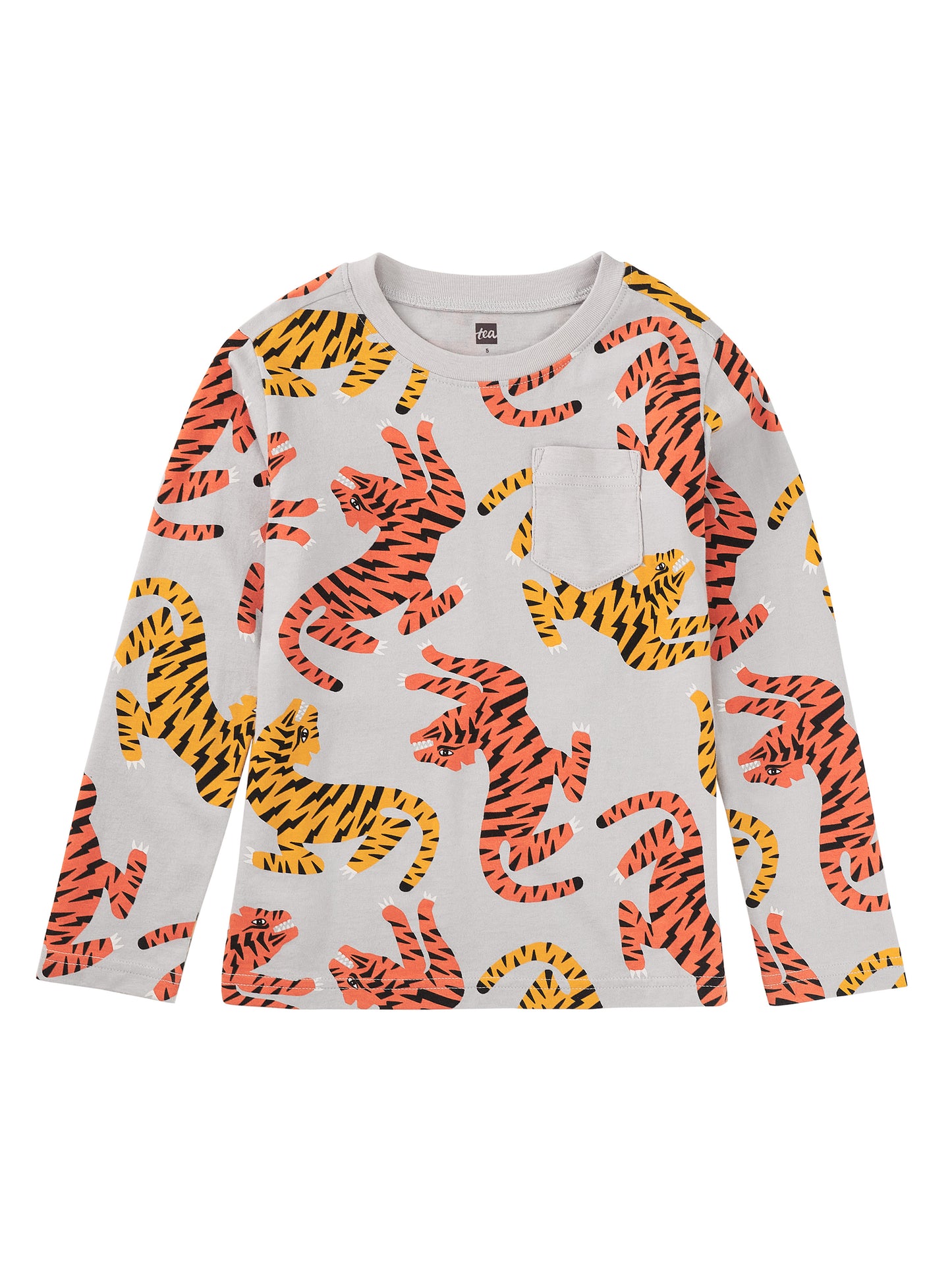 Long Sleeve Printed Pocket Tee - Lightning Tigers