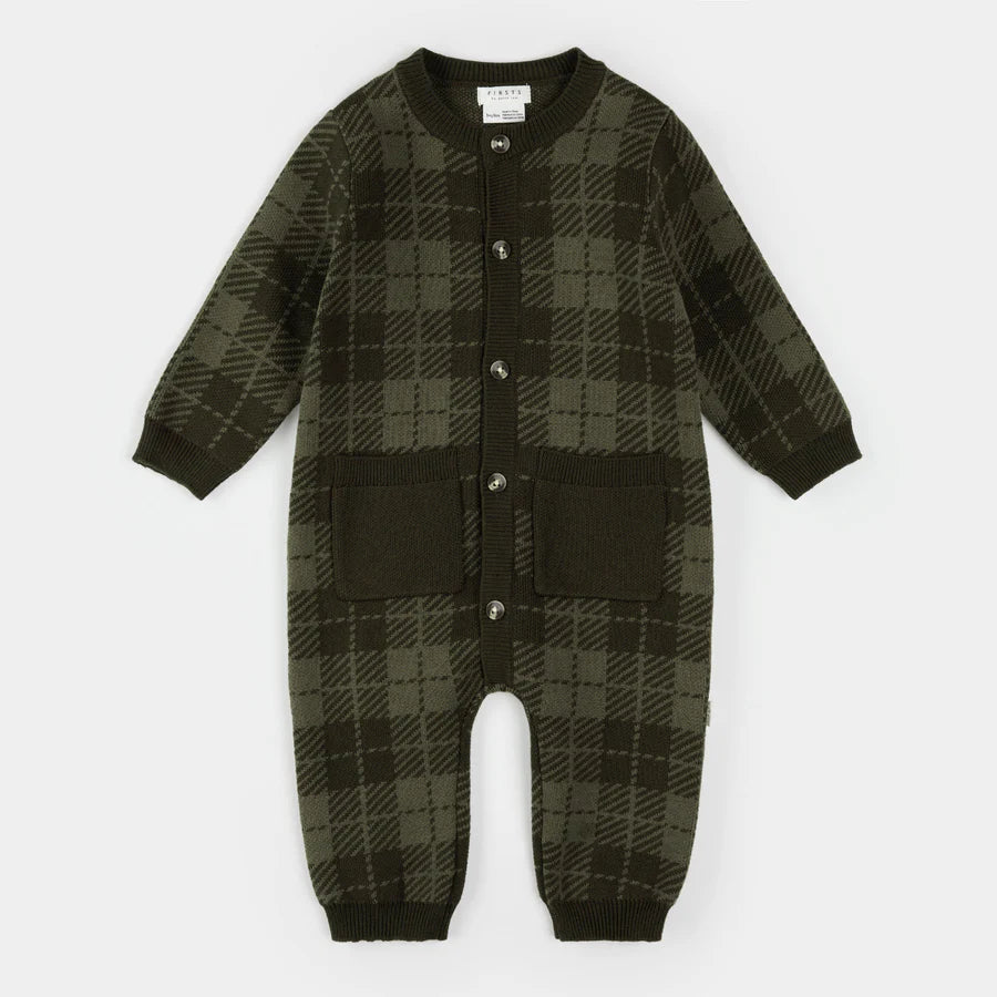 Knit Playsuit - Gingham Farm Green