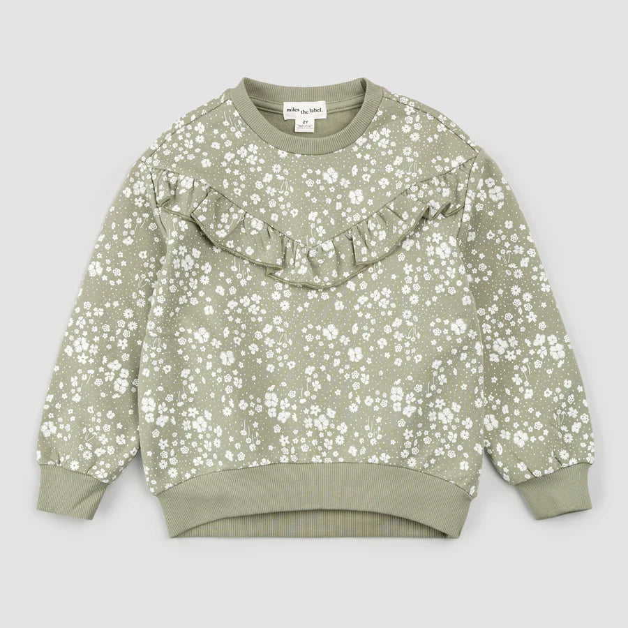Toddler Floral Ruffle Sweatshirt - Sage