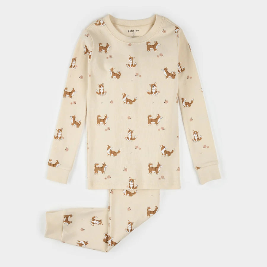 Corgi Toddler PJ Set - Antique White