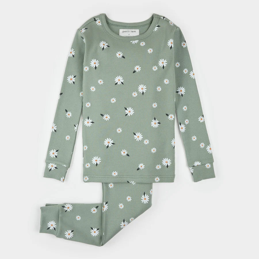Daisy Toddler Ribbed PJ Set - Sage Green