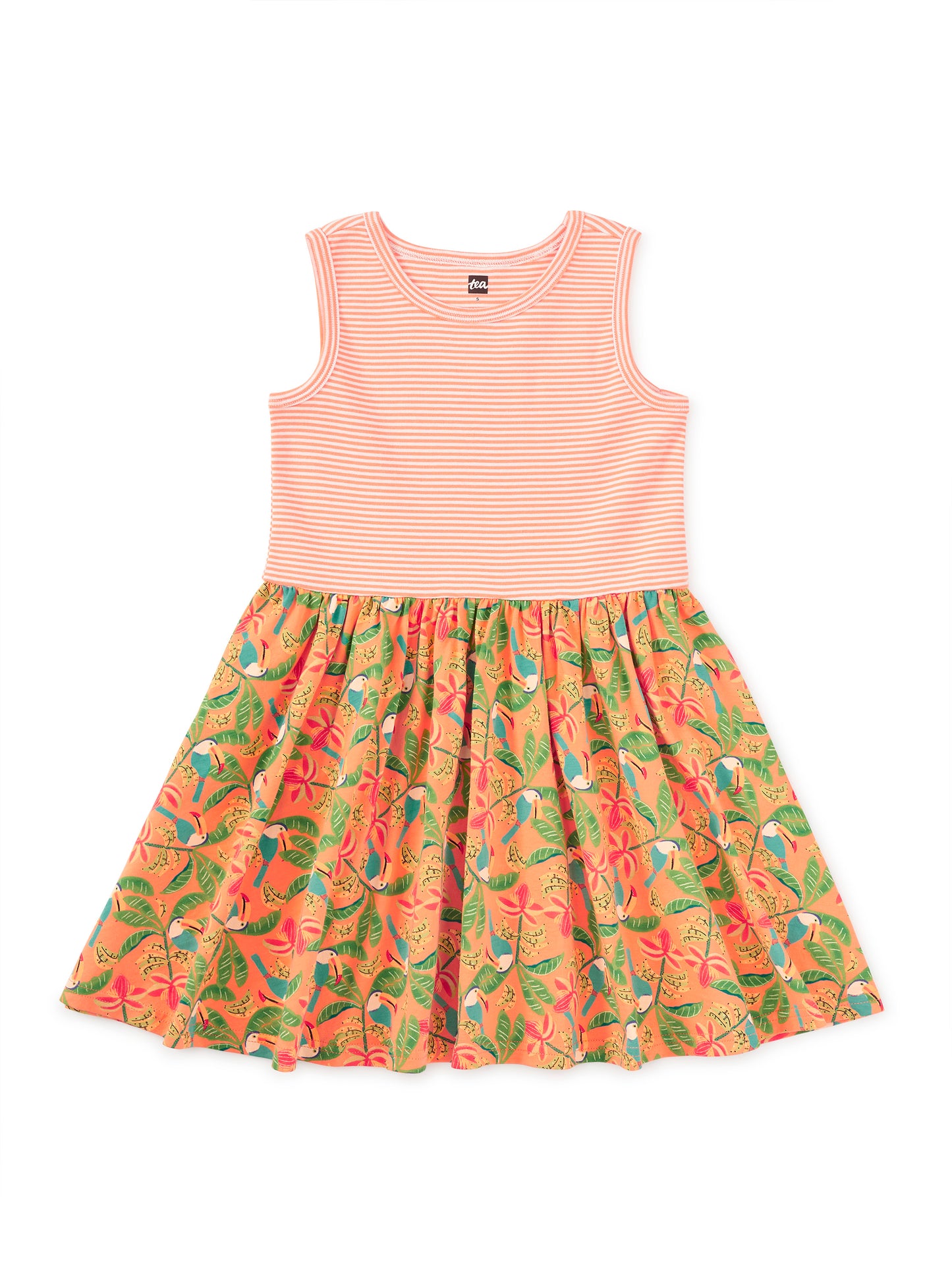 Print Mix Tank Skirted Toddler Dress - Toucan in Banana Palm