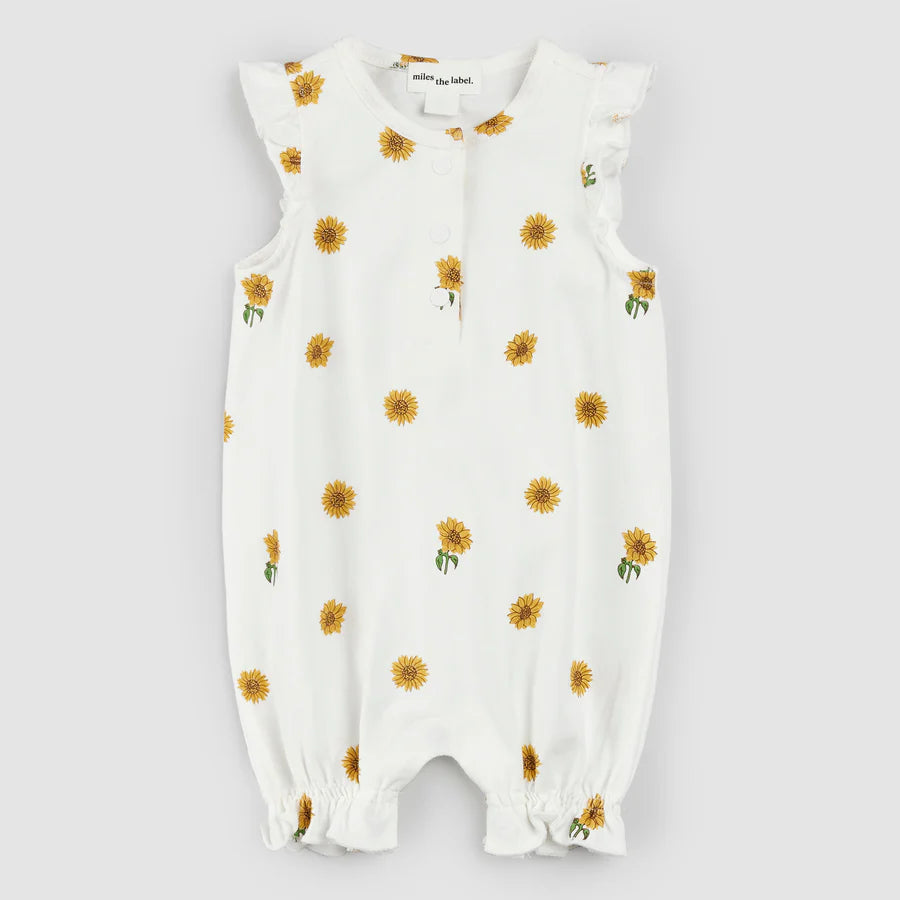 Ruffled Sunflower Sleeveless Romper - Off White