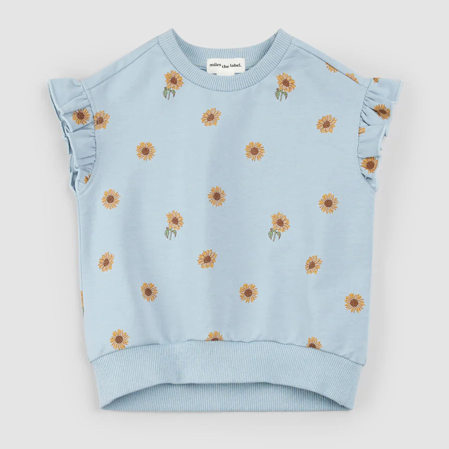 Ruffle Sunflower Toddler Top - Celestial Blue