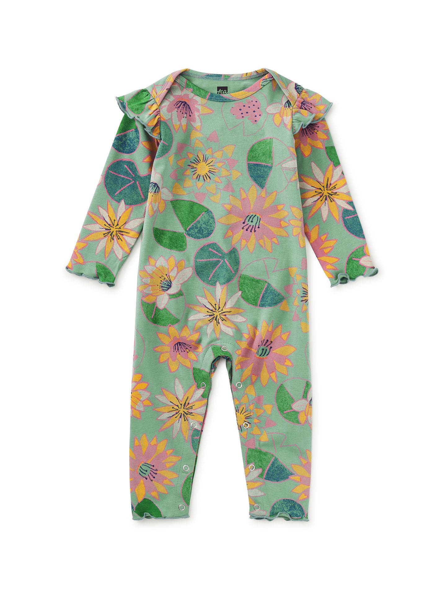 Ruffle Shoulder Baby Romper - Chalk Water Lillies