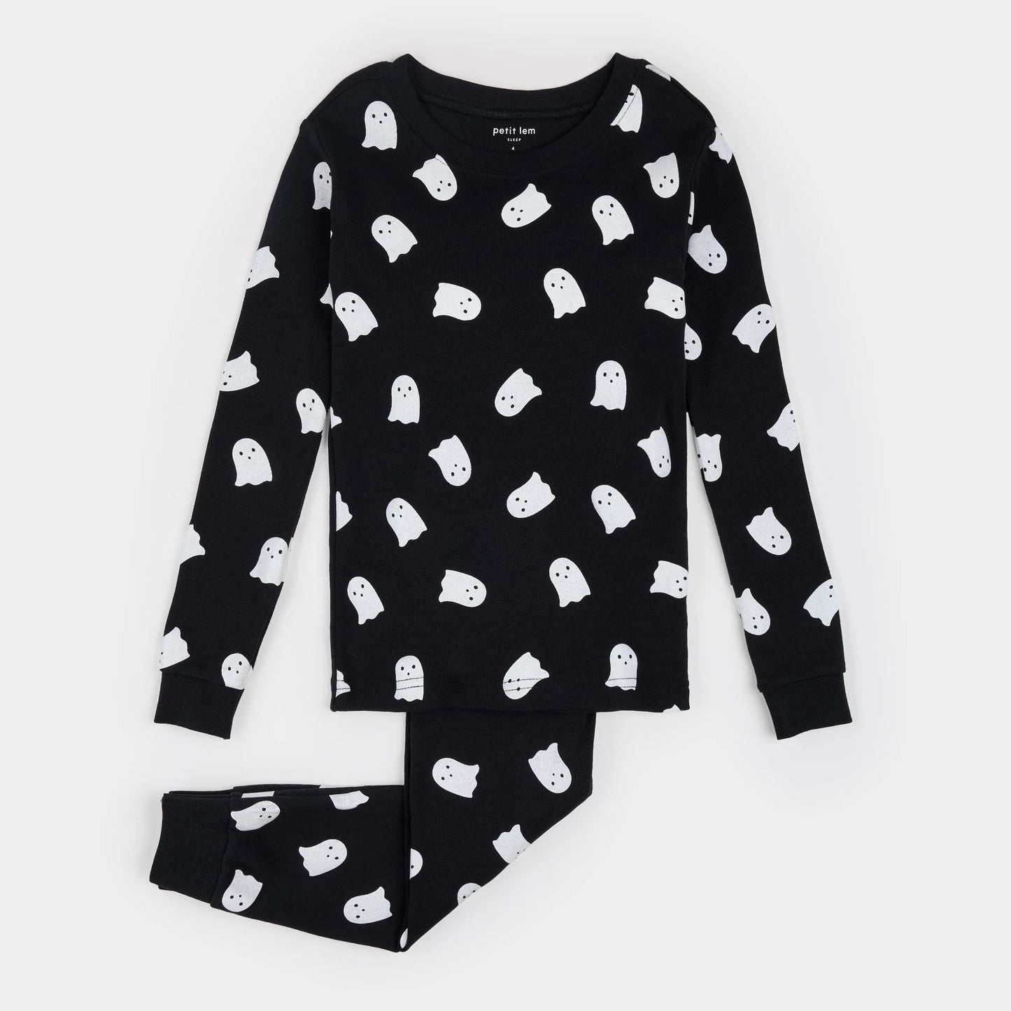 Ghosts Glow in the Dark Print on Black PJ Set