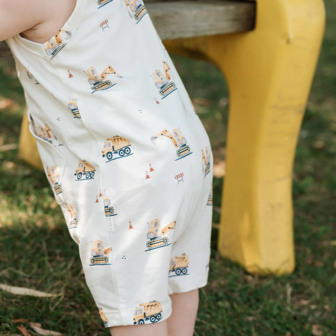 Diggers Print on Off-White Sleeveless Romper