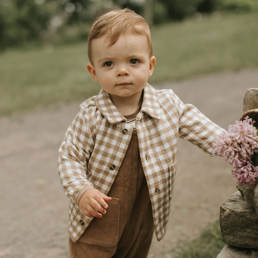 Quilted Cardigan - Light Taupe Gingham