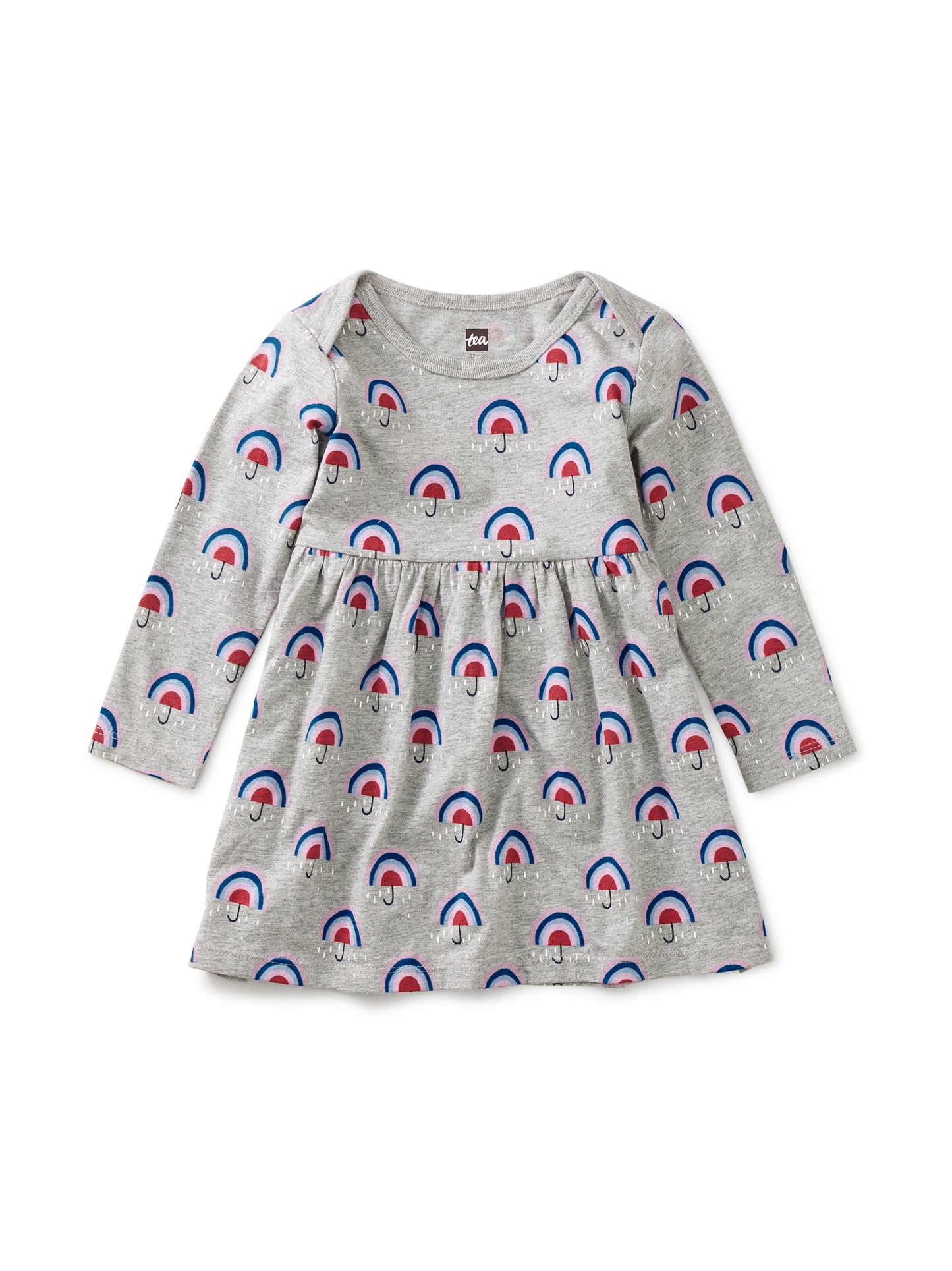 Long Sleeve Skirted Baby Dress - Rainbow Umbrellas