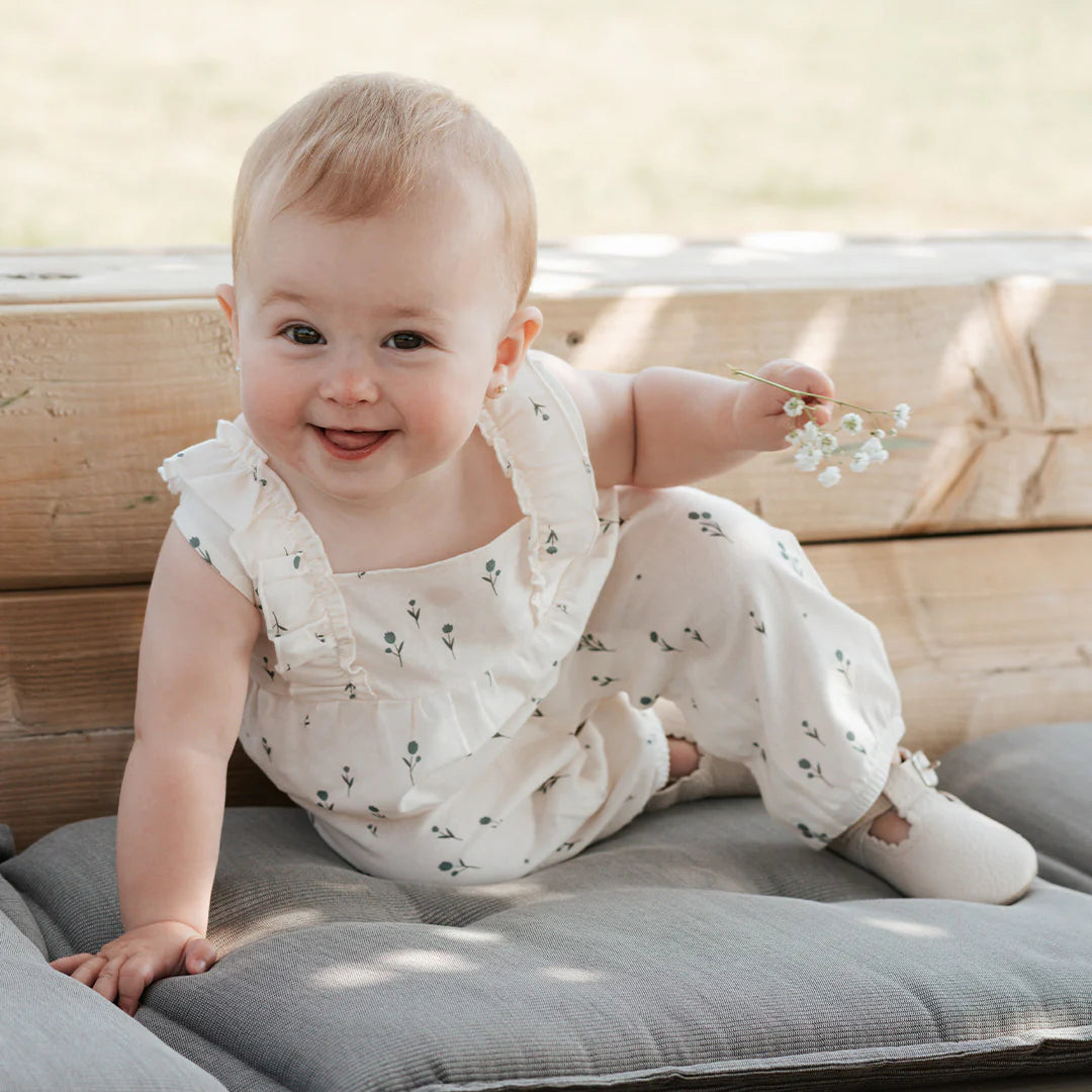 Blue Tulips Print on Light Pink Cross Hatch Playsuit - Petit Lem