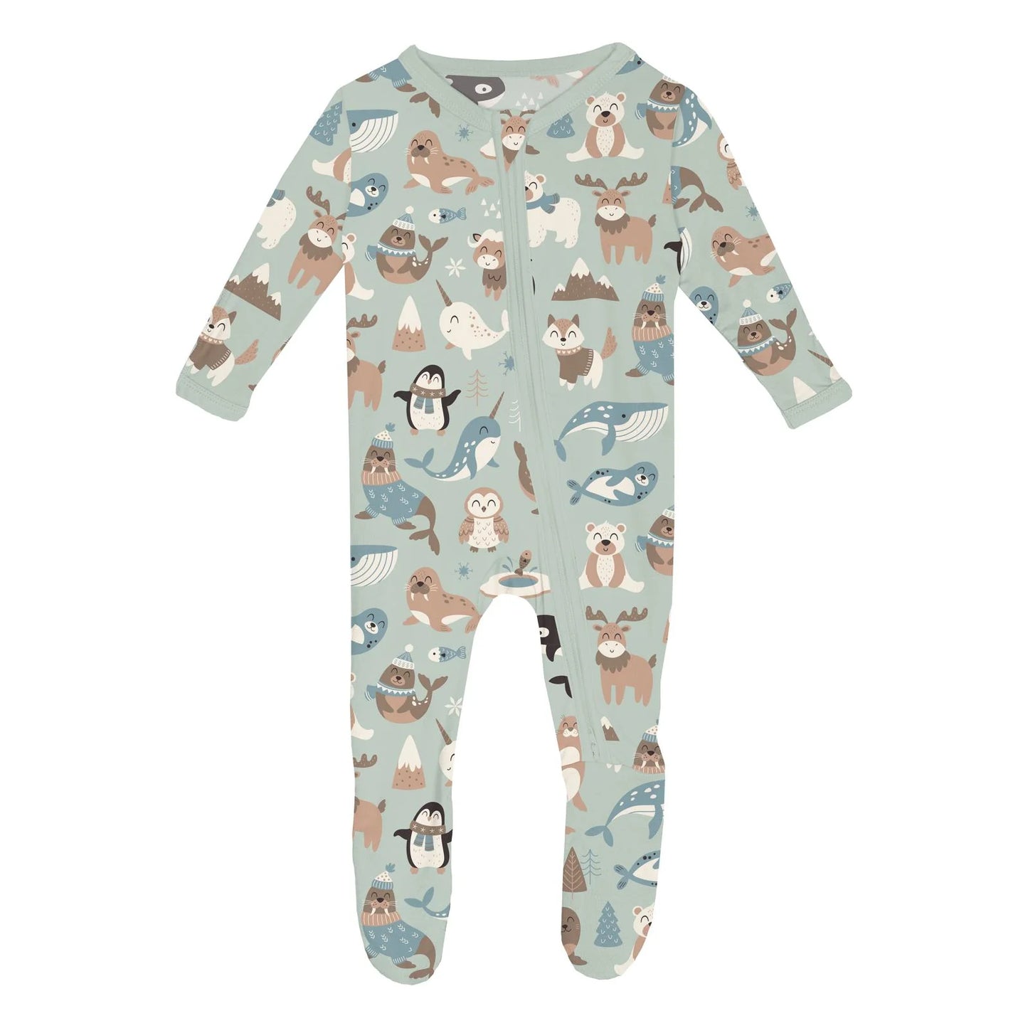 Print Footie with 2 Way Zipper - Aloe Arctic Animals