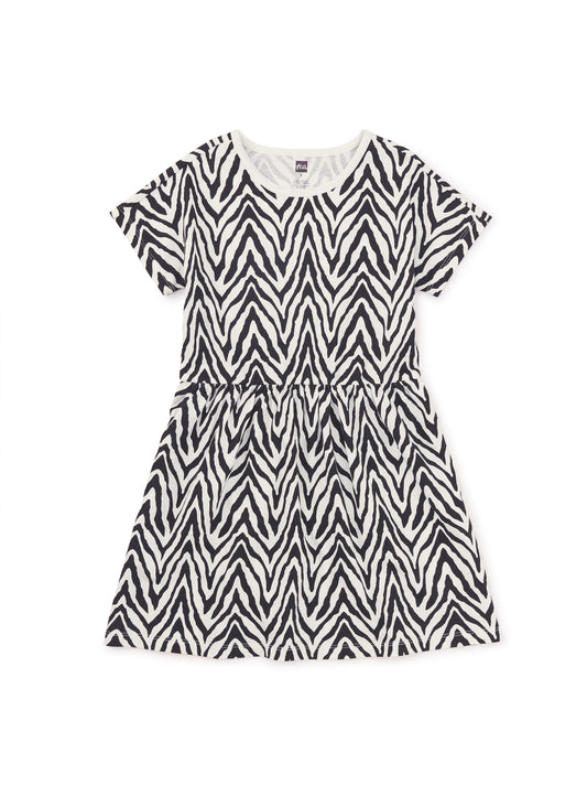 Short Sleeve Twirl Dress - Zebra Stripes