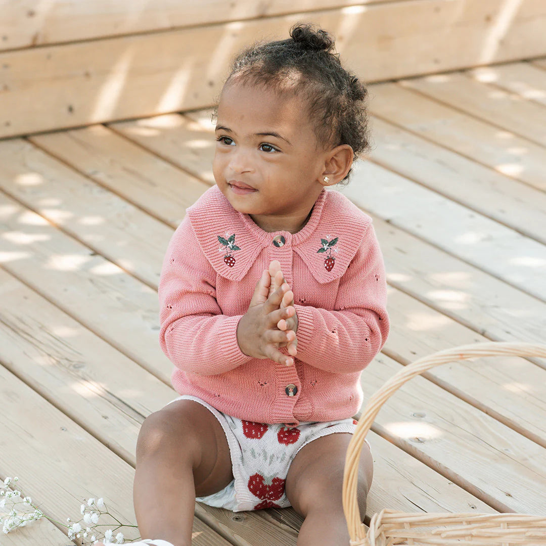 Berry Pointelle Knit Cardigan - Petit Lem