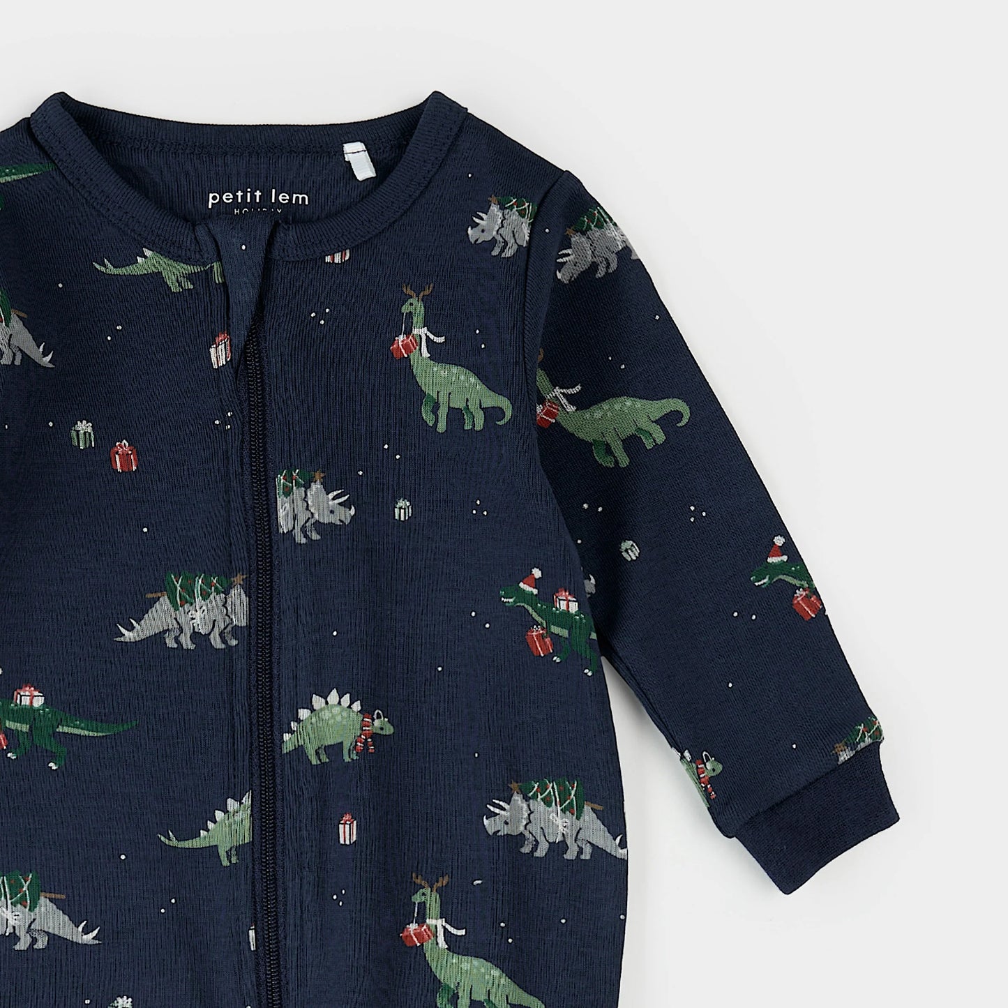 Holiday Dinosaur Print on Navy Sleeper