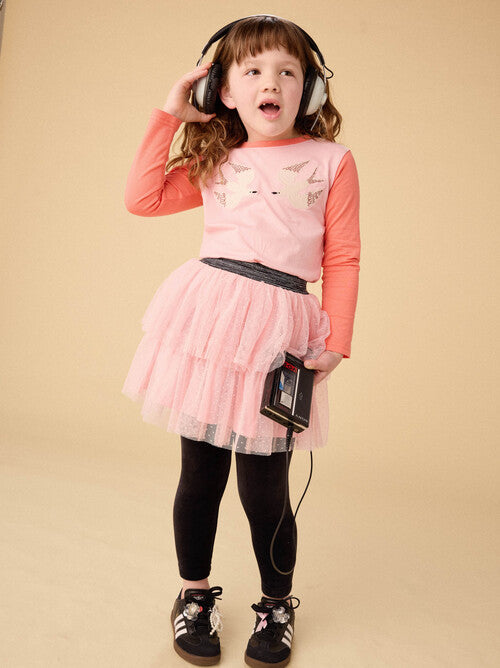 Embroidered Magpies Blocked Tee-Cherry Blossom