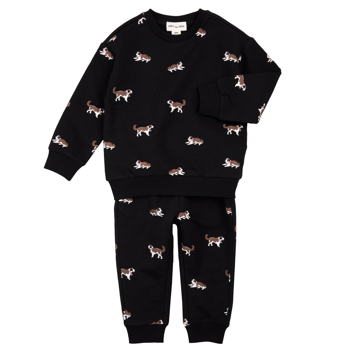 2 piece Baby Set- Saint Bernard Print on Black Fleece Jogger Set (25FMW08E01-B)