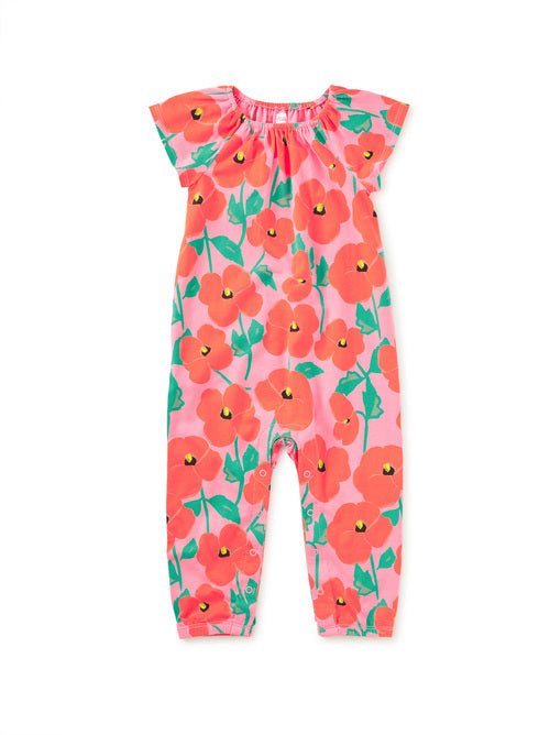 Tulip Sleeve Baby Romper - Poppy Poppies
