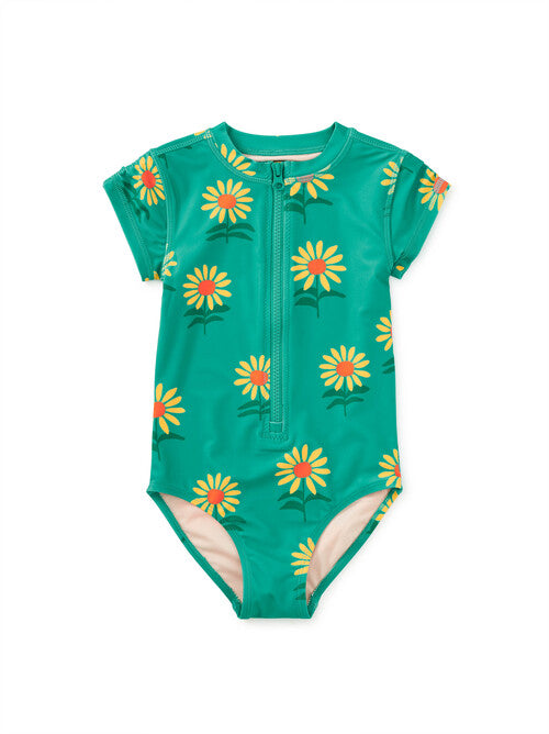 Rash Guard One-Piece Toddler Swimsuit - Sunflowers
