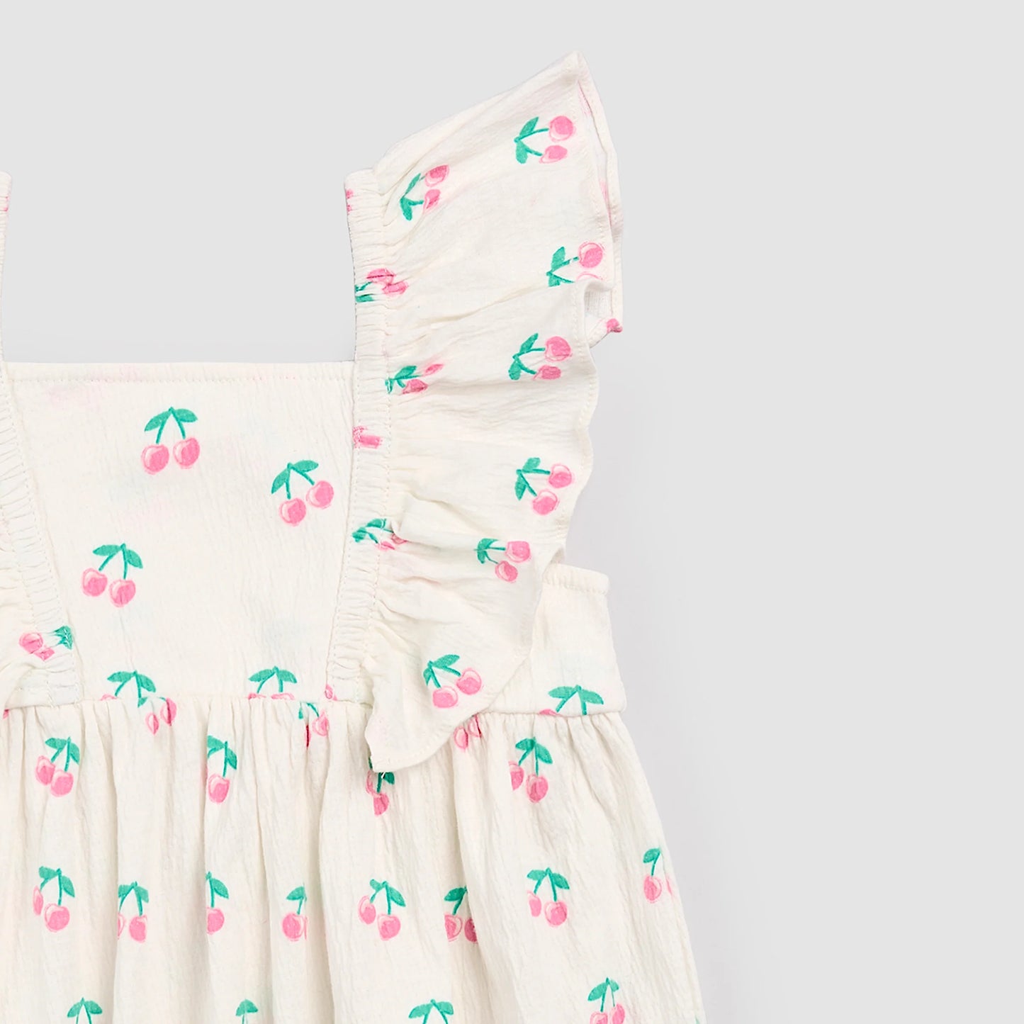 Cherries on Ivory Crinkle Jersey Dress