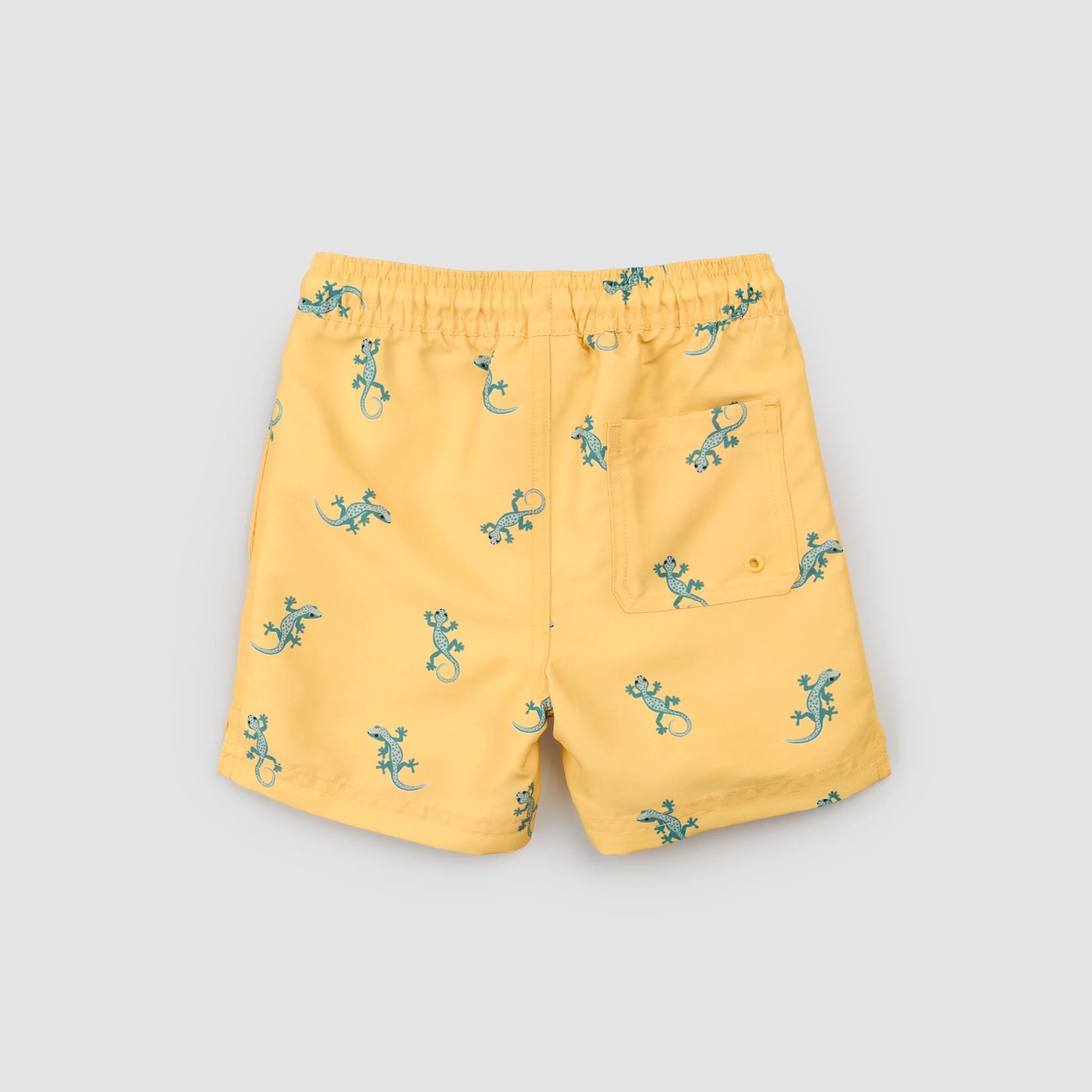 Gecko Print On Mustard Swim Trunks