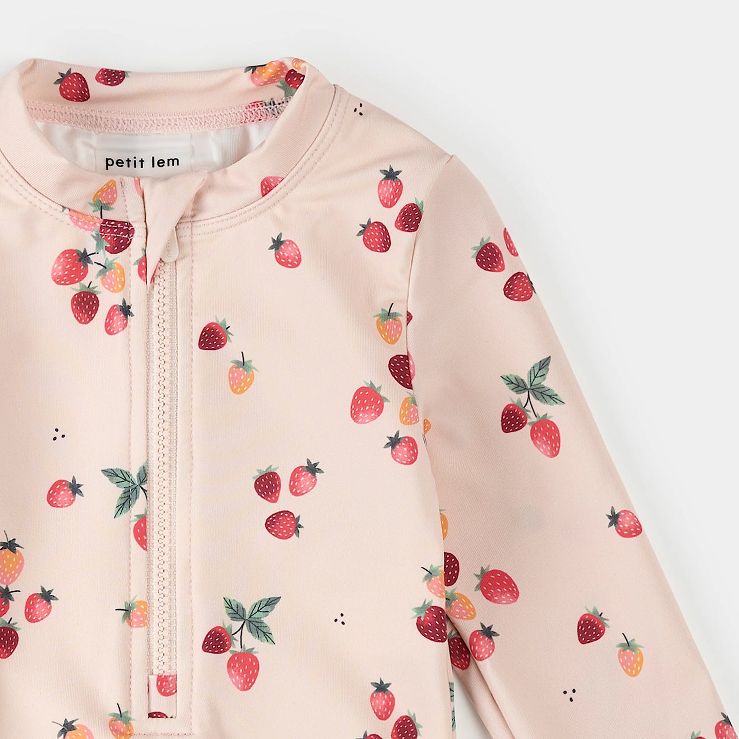 Strawberries On Light Pink Long-Sleeve One-Piece Baby Swimsuit