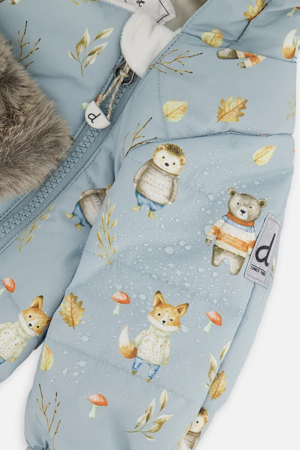 Baby One Piece Snowsuit Adapted For Car Seats Blue Animal Print