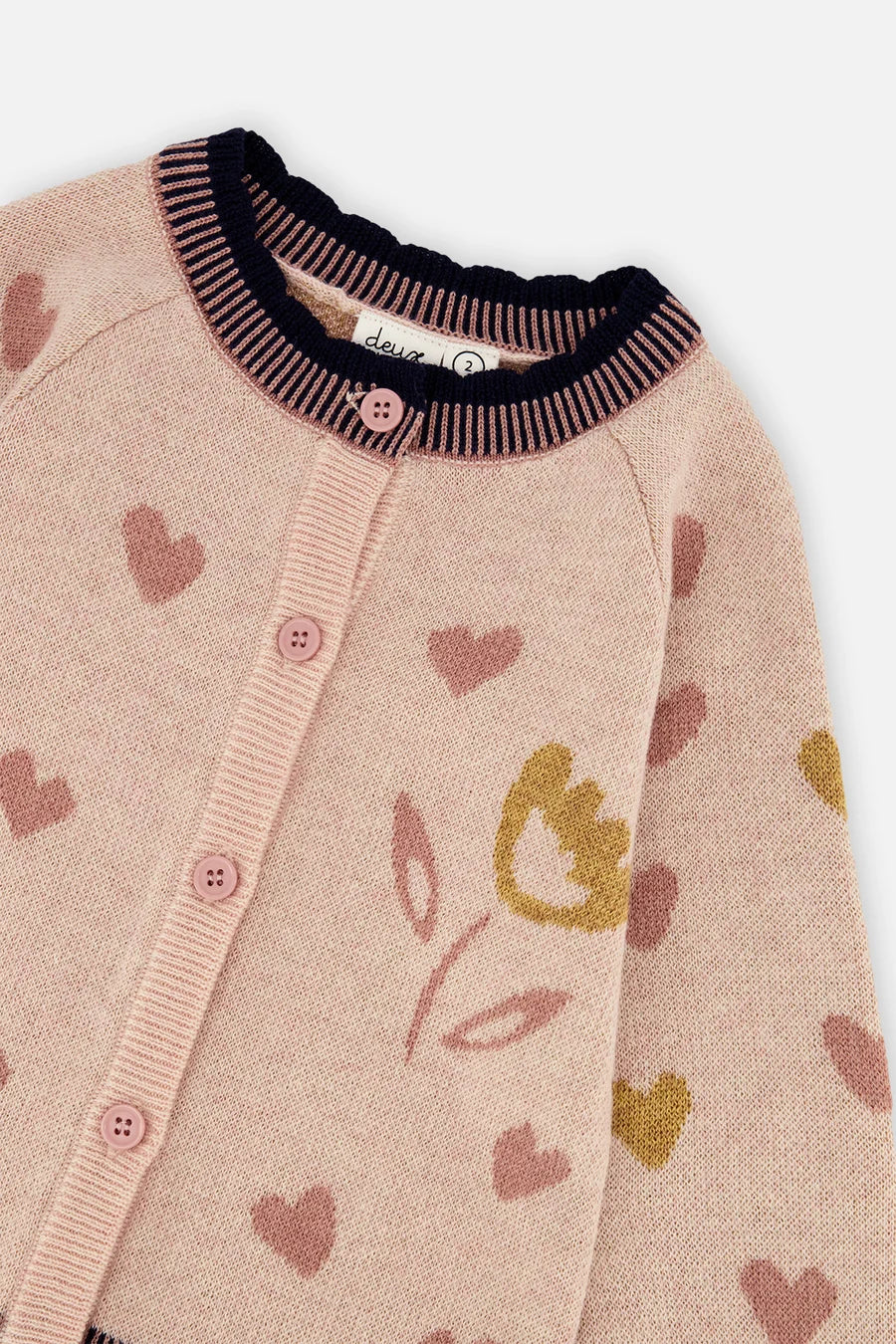 Knitted Jacquard Cardigan - Pale Dusty Pink And Navy
