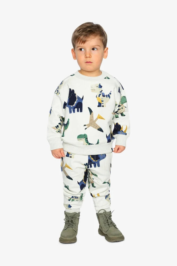 Toddler Fleece Sweatshirt Beige Dinosaur Print