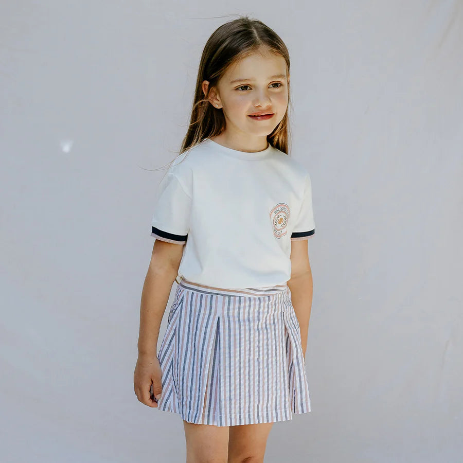 Seersucker Stripe Skort - Rosewood + Navy