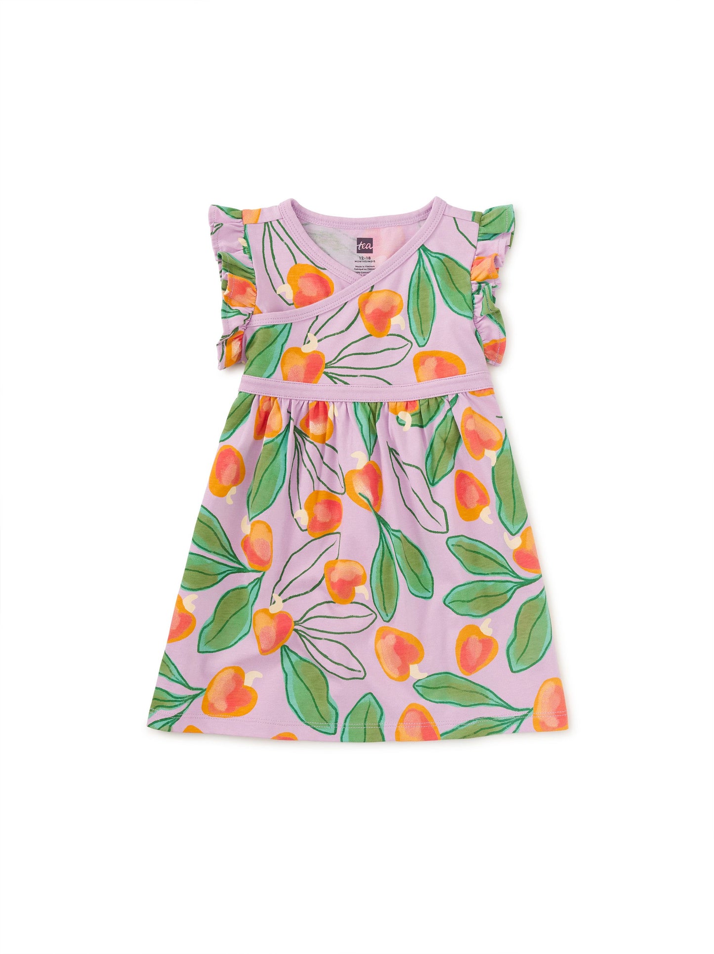 Ruffle Sleeve Wrap Neck Baby Dress - Cashew Apple