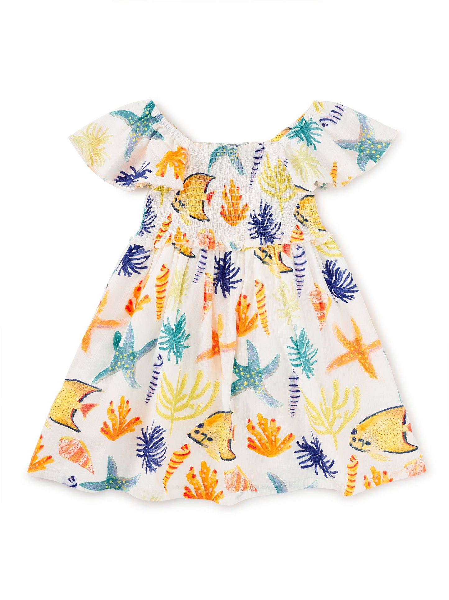 Flutter Sleeve Smocked Toddler Dress - Watercolor Sea Life