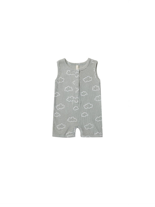 Ribbed Henley Romper- Sky Clouds