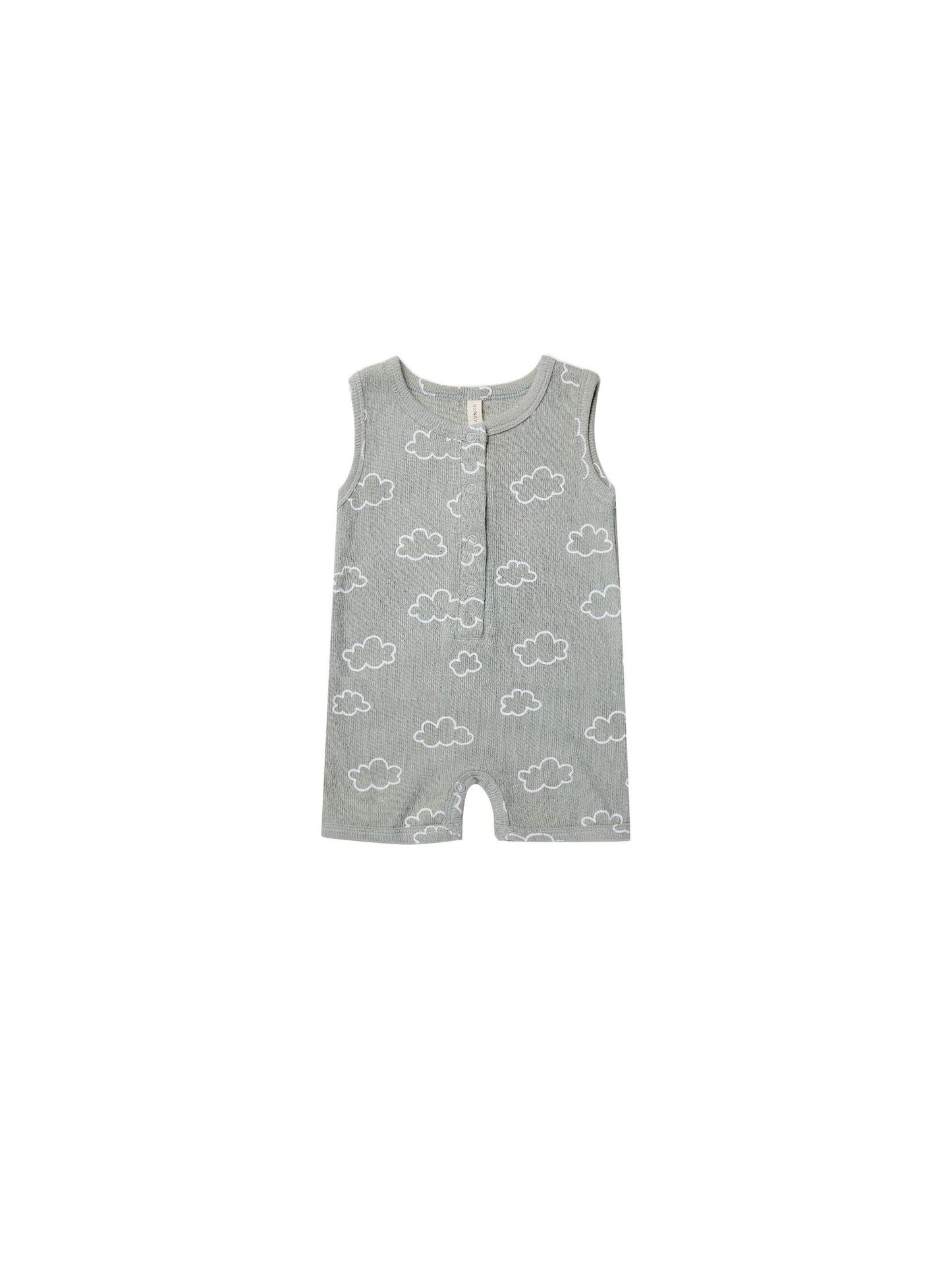 Ribbed Henley Romper- Sky Clouds