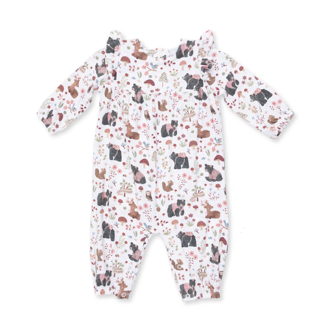 Ruffle Sleeve Snap Romper - Southern Woodland Animals Pink