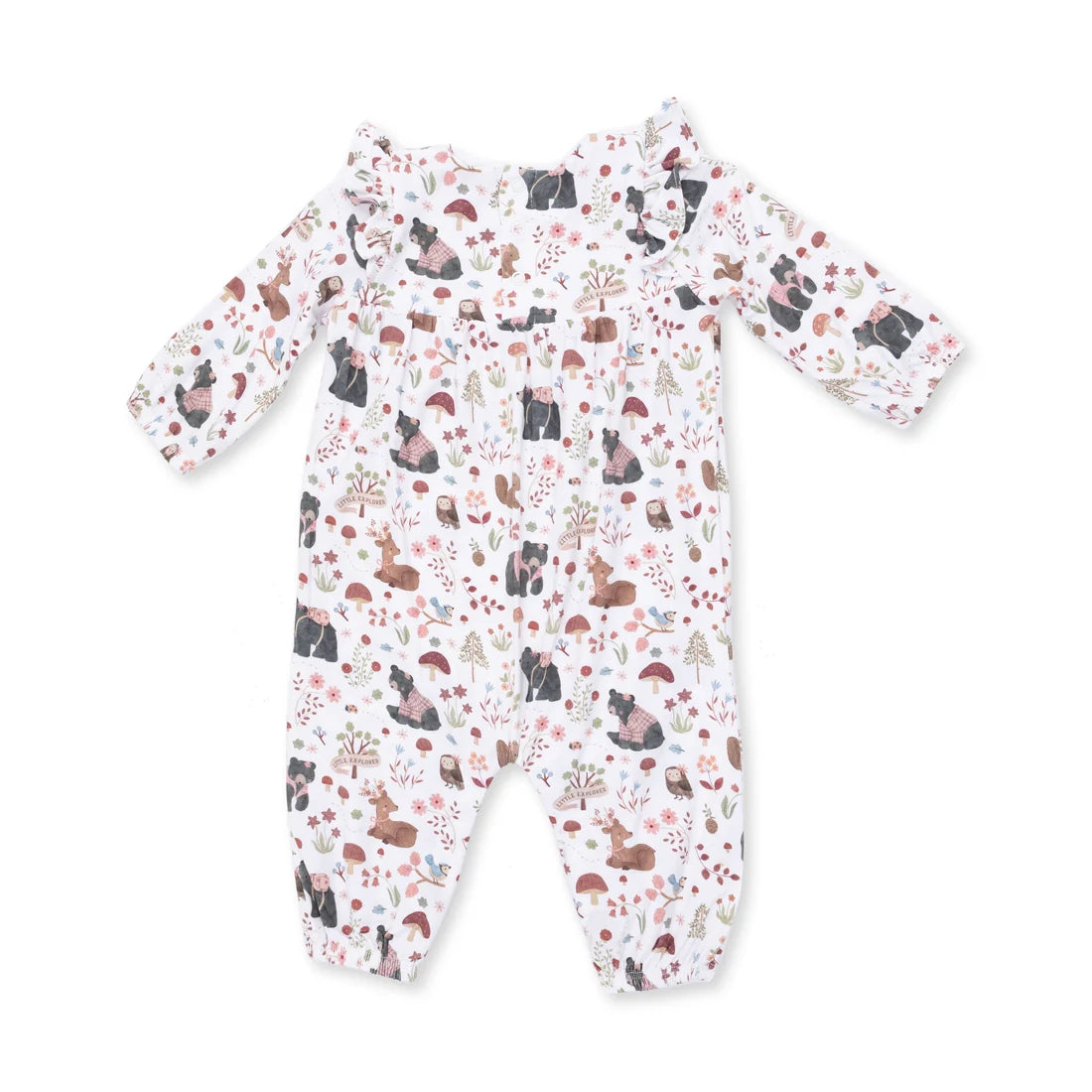 Ruffle Sleeve Snap Romper - Southern Woodland Animals Pink