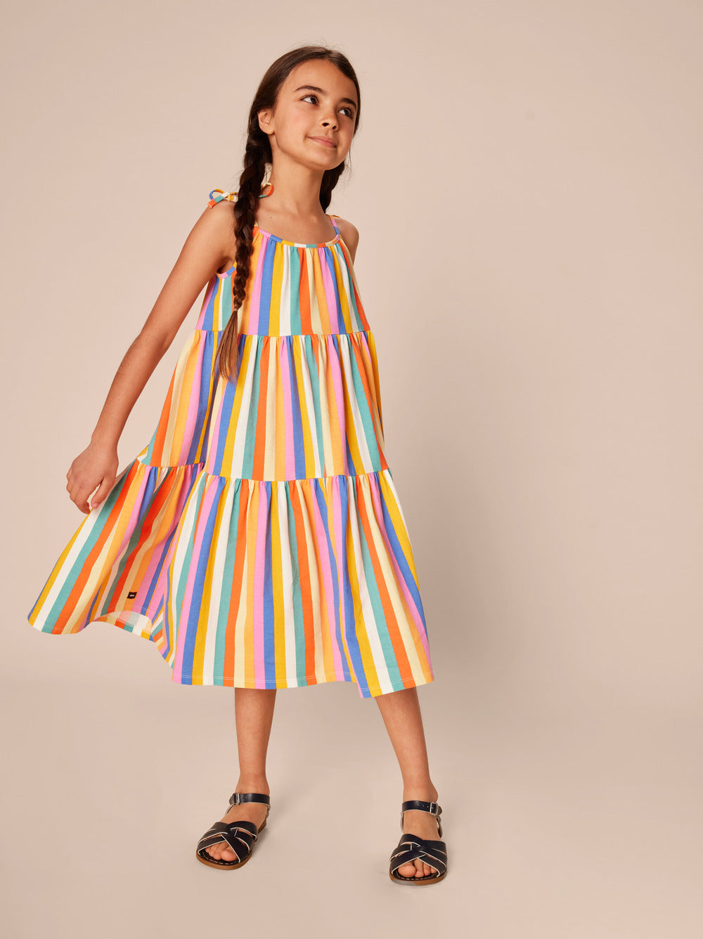 Tie Shoulder Tiered Dress - Lamu Sunset Stripe